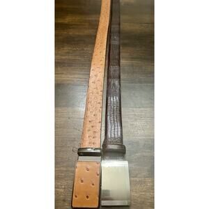 (2) J Campbell / Custom Leather Lizard Ostrich Print Belt Size 42 Perfect Lot